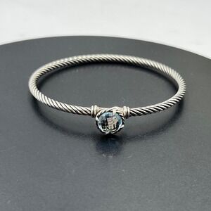 David Yurman Sterling Silver 925 Chatelaine 3MM Bracelet Bangle Blue Topaz 6.5"
